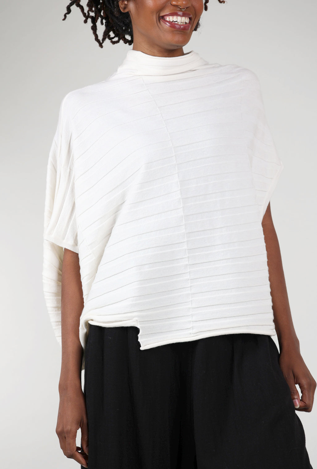 Moyuru Texture Stripe Asym Sweater, Cream One Size Cream