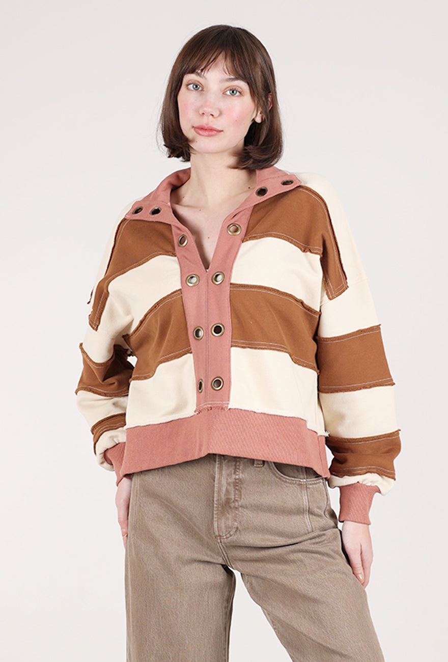 Hem & Thread Striped FT Crop Pullover, Tobacco 