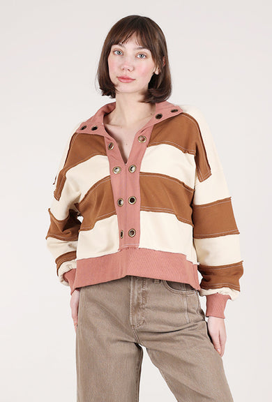 Hem & Thread Striped FT Crop Pullover, Tobacco 