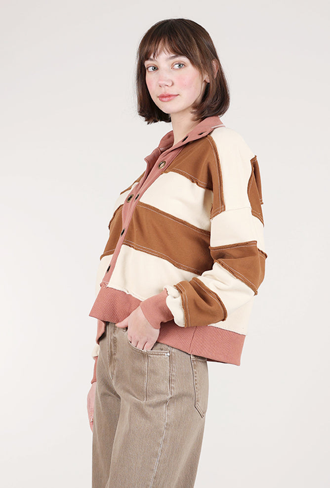 Hem & Thread Striped FT Crop Pullover, Tobacco 