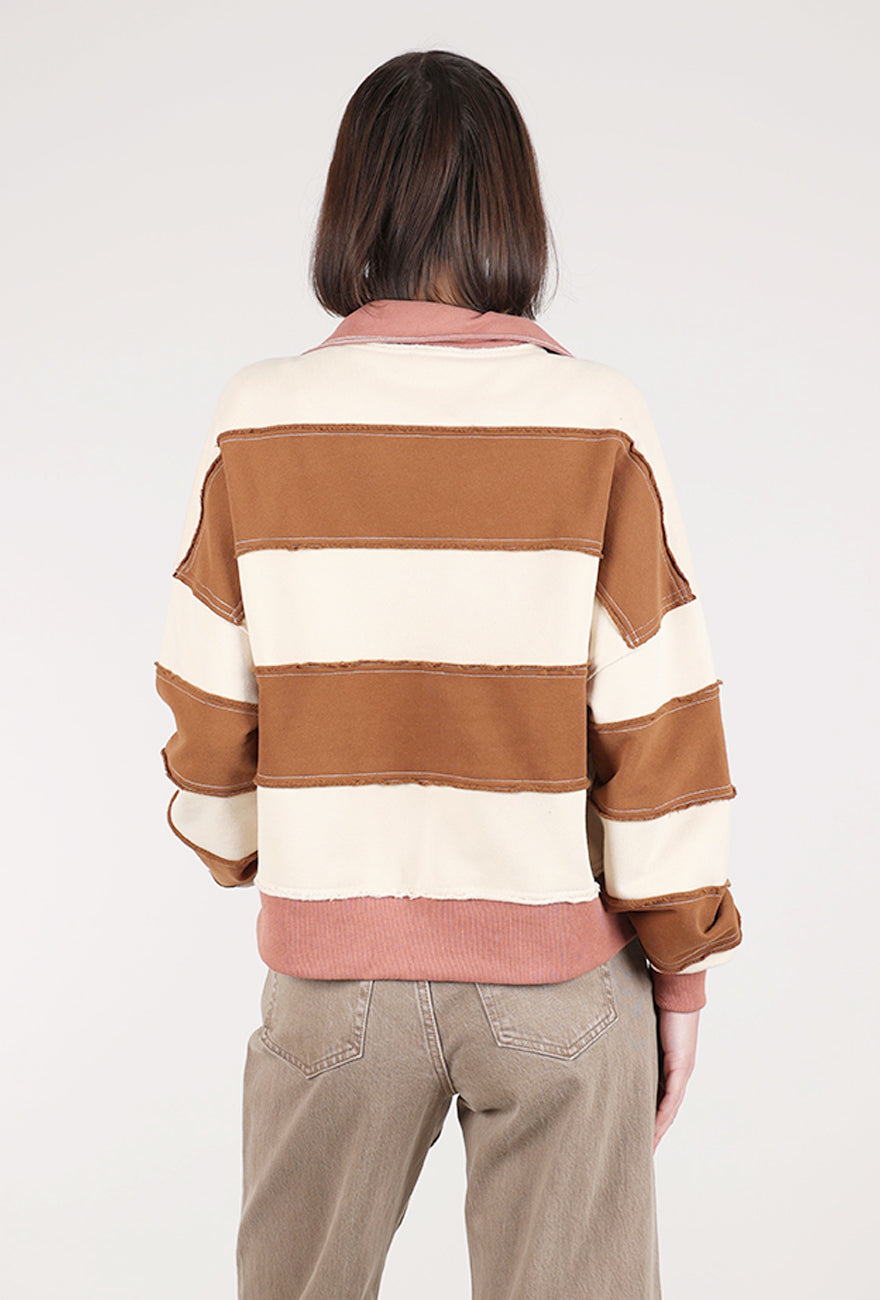 Hem & Thread Striped FT Crop Pullover, Tobacco 