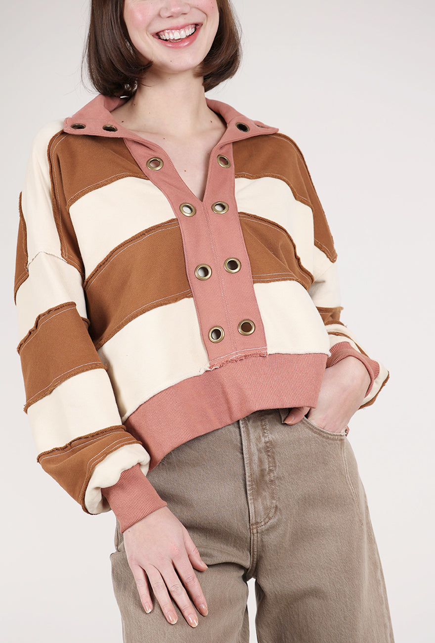 Hem & Thread Striped FT Crop Pullover, Tobacco 