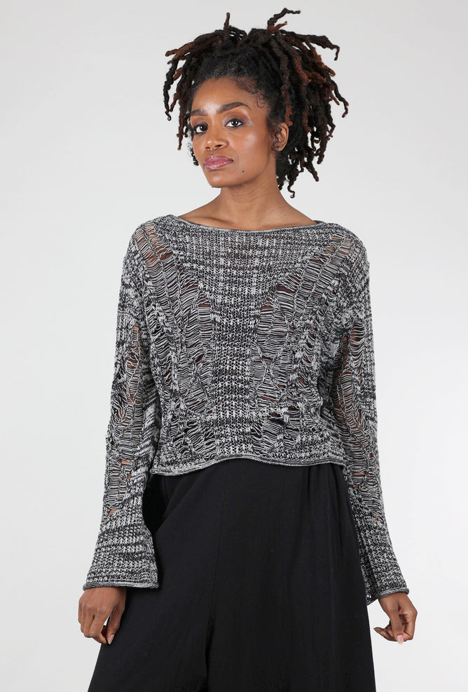 Moyuru Drop-Stitch Details Sweater, Salt/Pepper One Size Salt