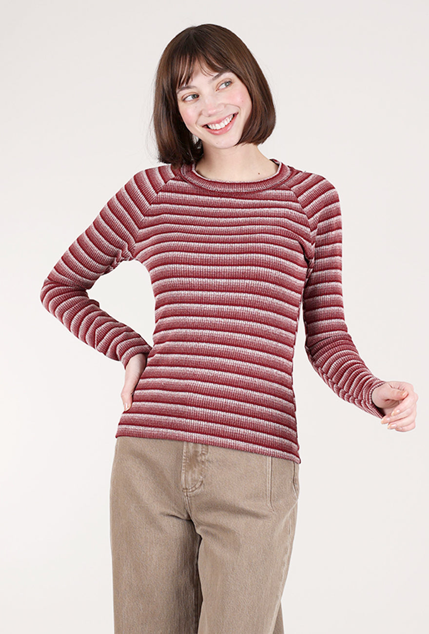Hem & Thread Multi Stripe Slim Top, Burgundy Mix 
