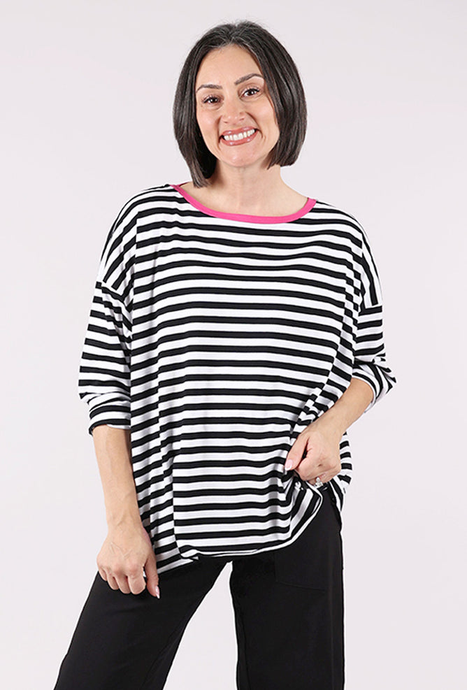 Planet Striped Boxy Tee, Black/Lipstick 
