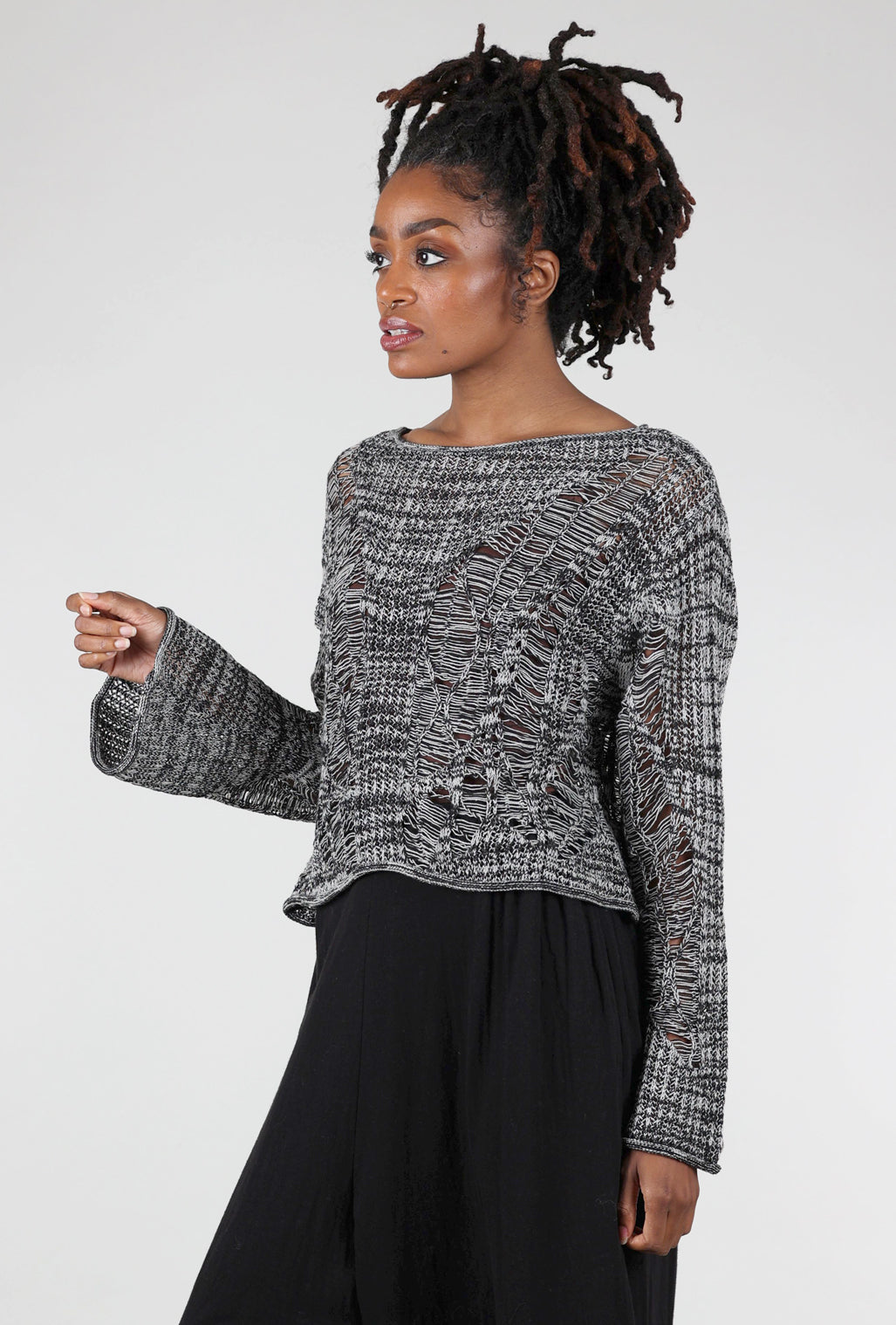 Moyuru Drop-Stitch Details Sweater, Salt/Pepper One Size Salt