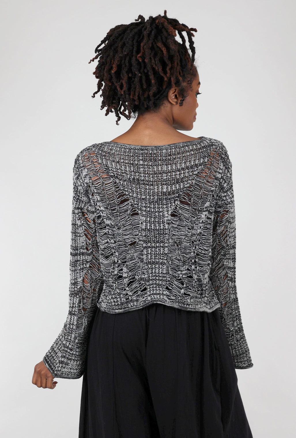 Moyuru Drop-Stitch Details Sweater, Salt/Pepper One Size Salt