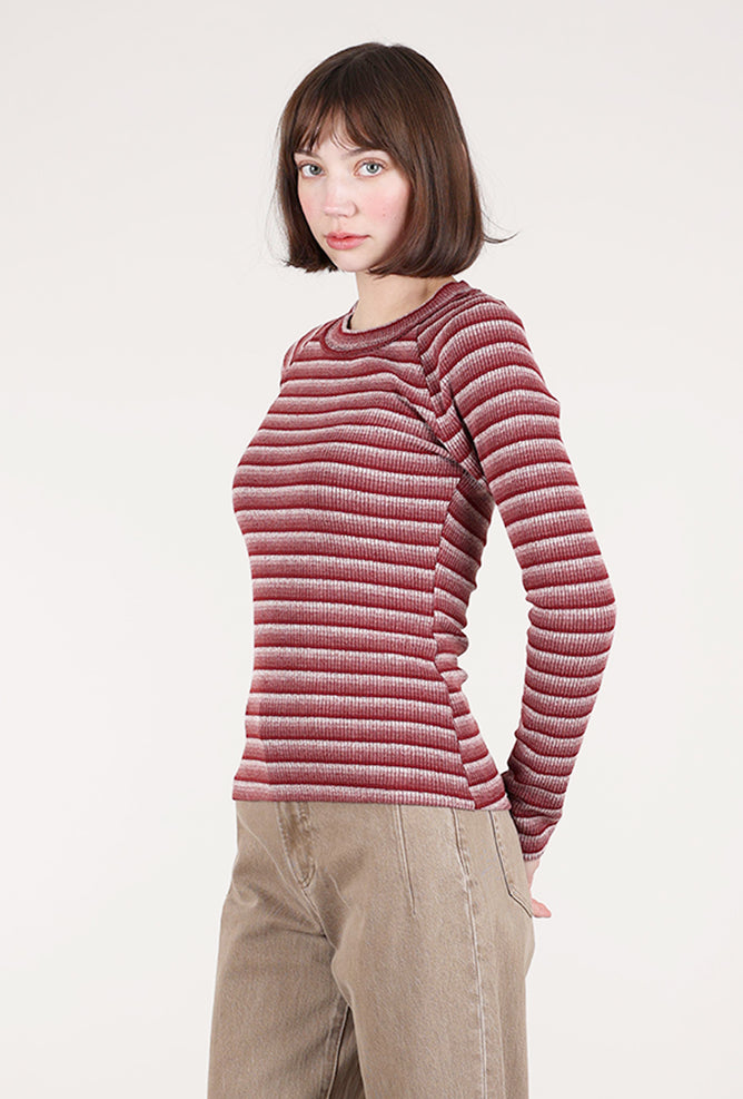 Hem & Thread Multi Stripe Slim Top, Burgundy Mix 
