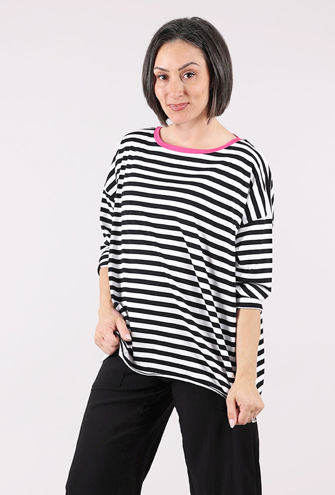 Planet Striped Boxy Tee, Black/Lipstick 