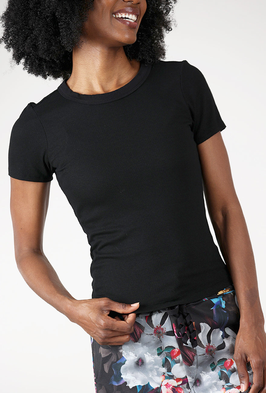 S/S Crew Rib Tee, Black Angle 4