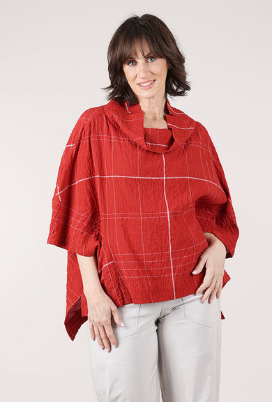 Moyuru Woven Plaid Cowl Blouse, Red 