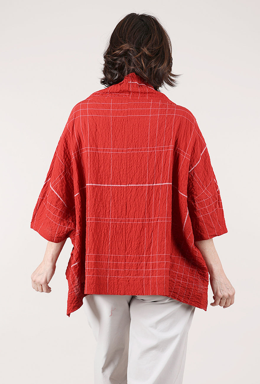 Moyuru Woven Plaid Cowl Blouse, Red 