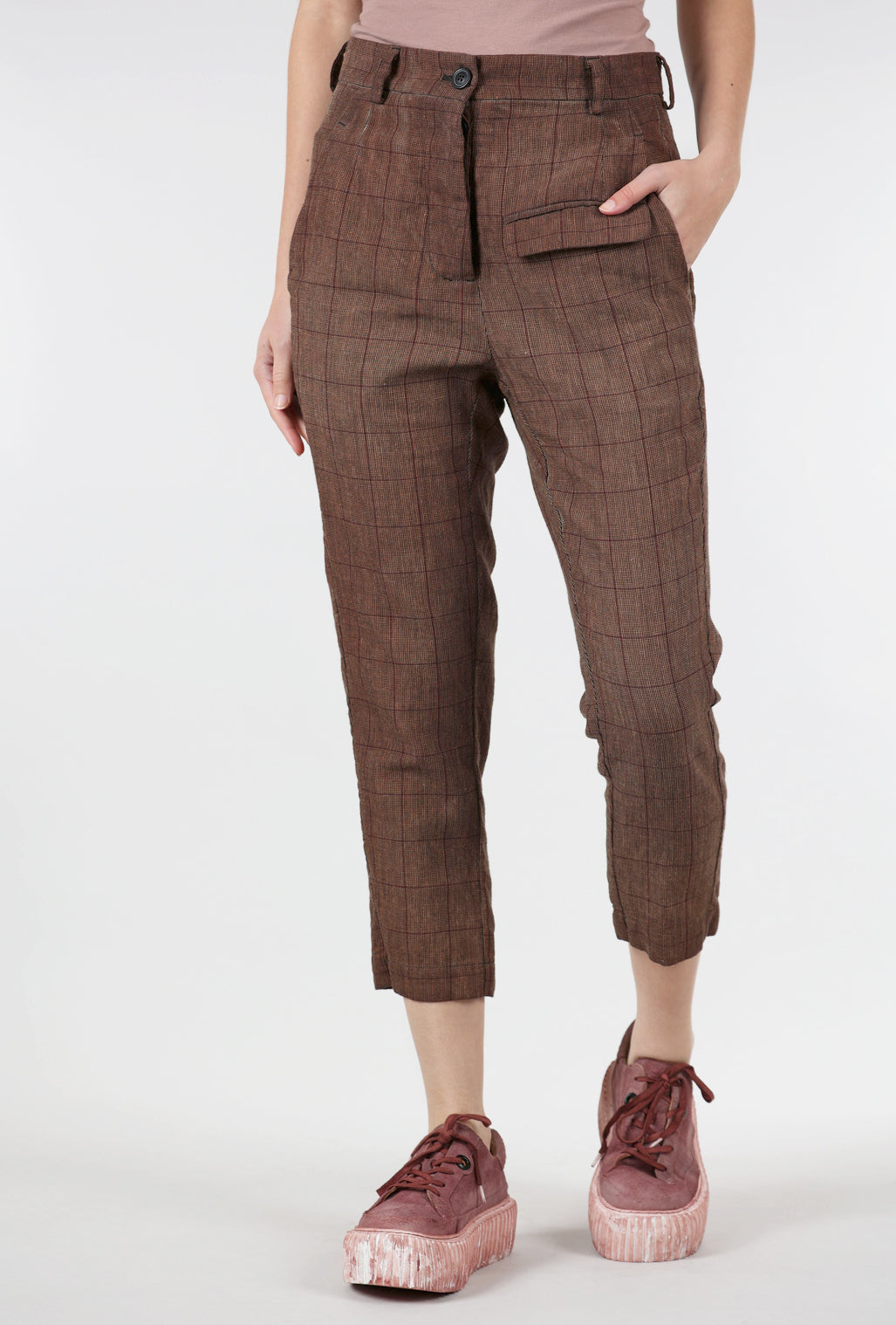 Rundholz Trim Plaid Wool Trouser, Amaretto Cloud 