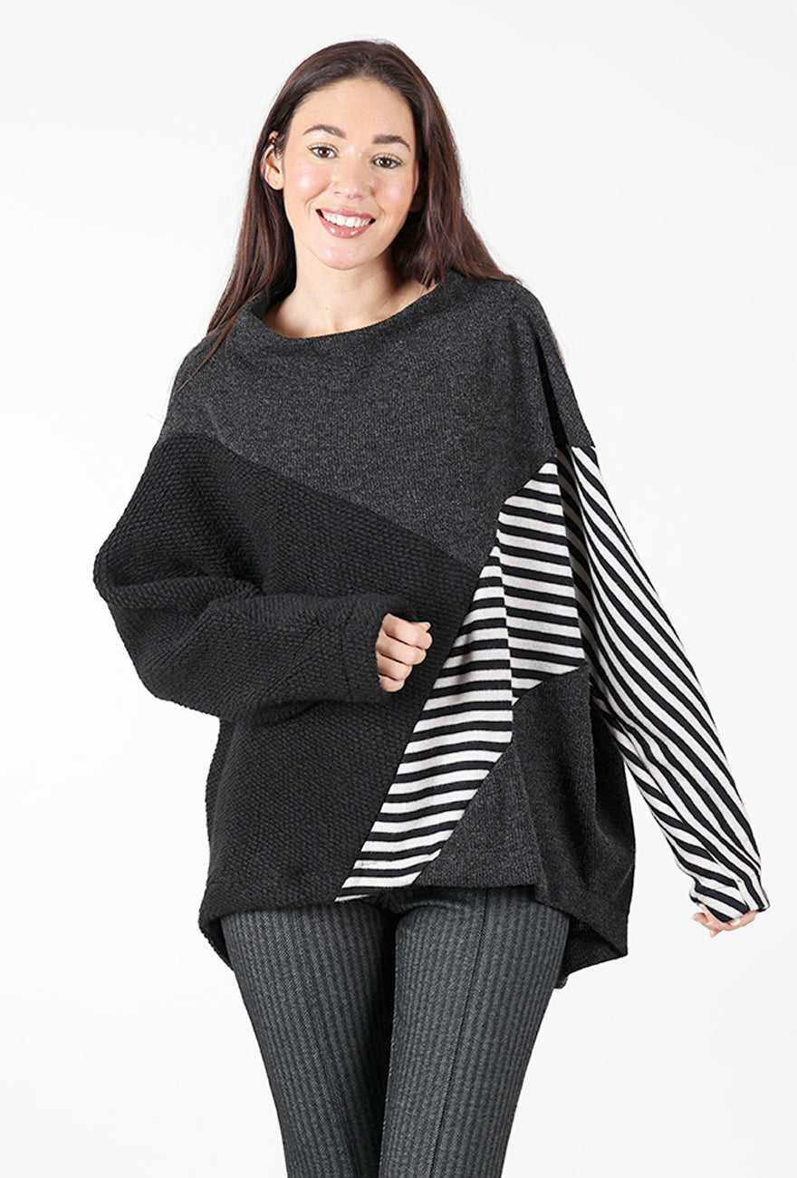 Boucle Mix Funnel Pullover, Black Multi