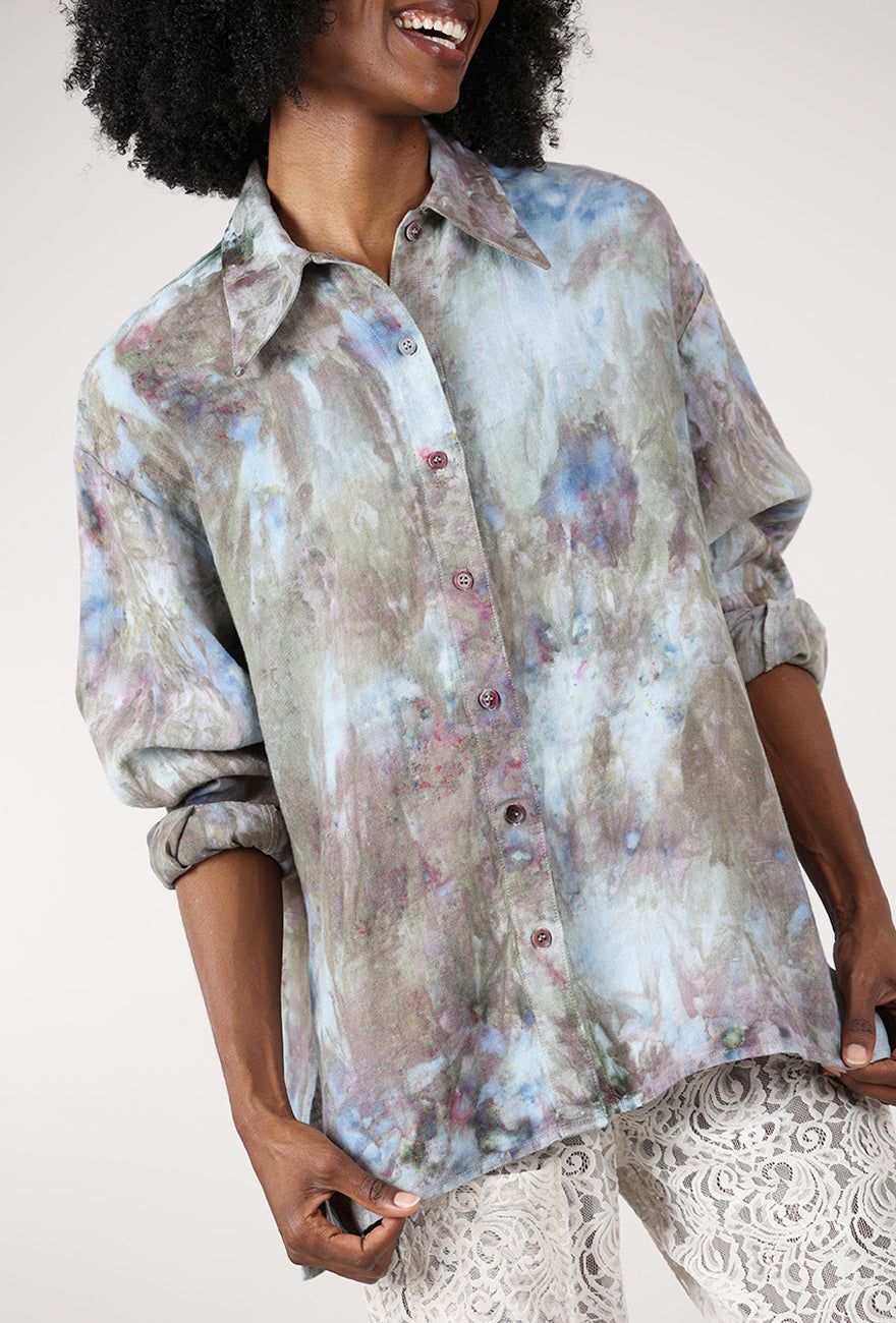 Linen HB Button Up Shirt , Stormy Angle 4
