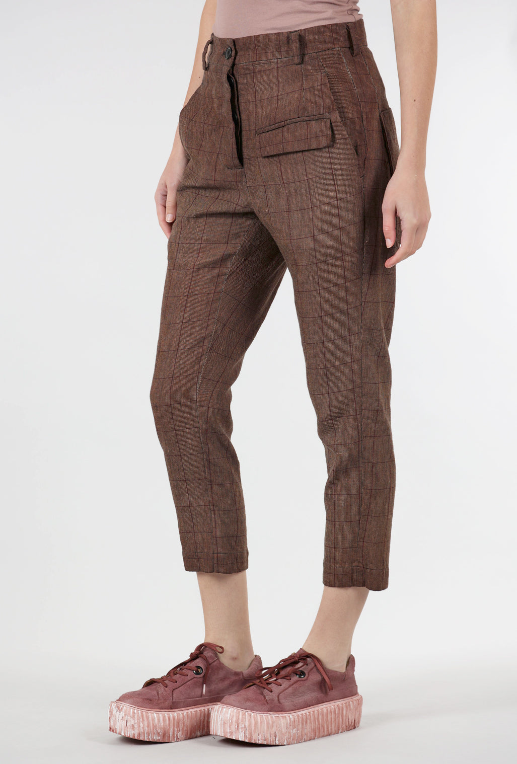 Rundholz Trim Plaid Wool Trouser, Amaretto Cloud 