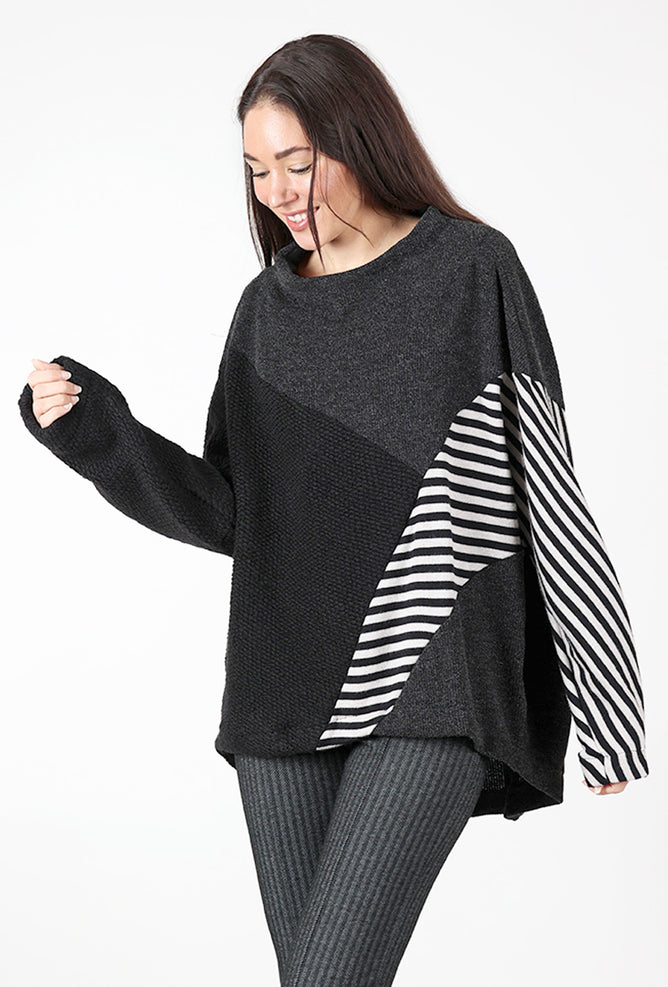 Alembika Boucle Mix Funnel Pullover, Black Multi 