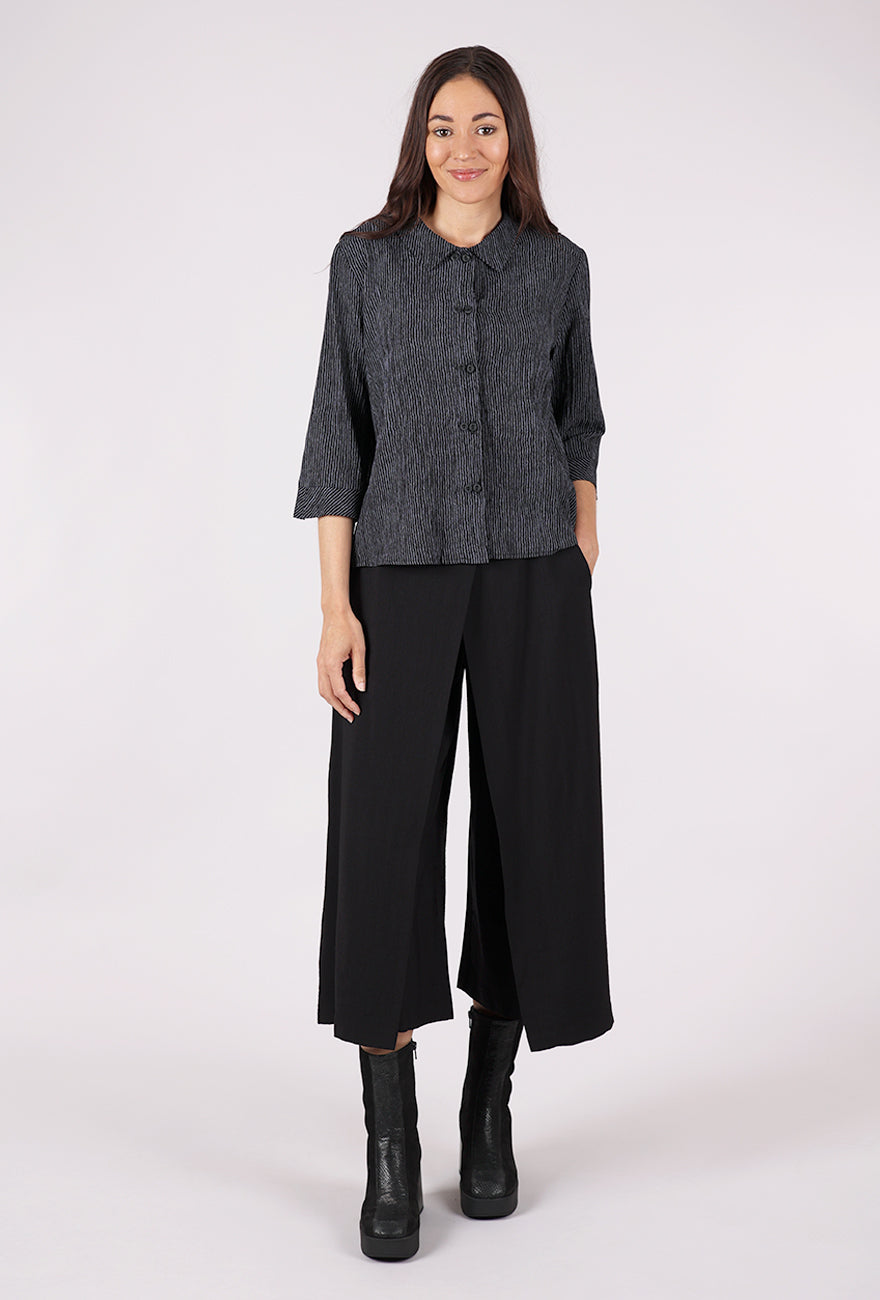 Niche Twinbutton Ridge Stripe Blouse, Gray 