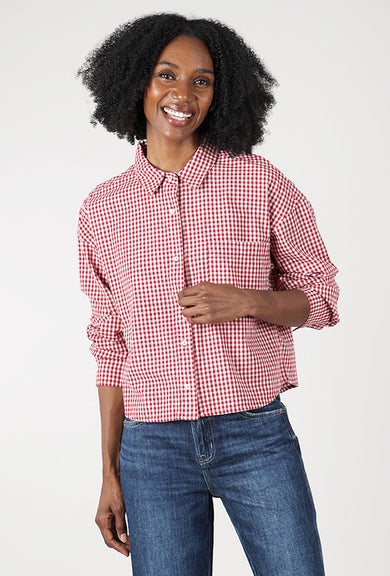 Mododoc Woven Crop Shirt, Red/White 