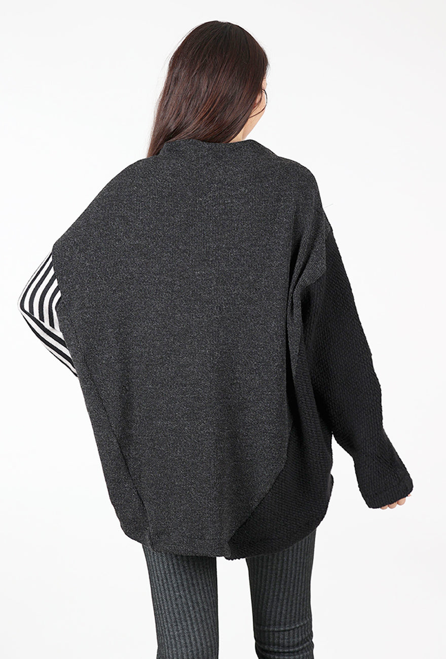 Boucle Mix Funnel Pullover, Black Multi Angle 3