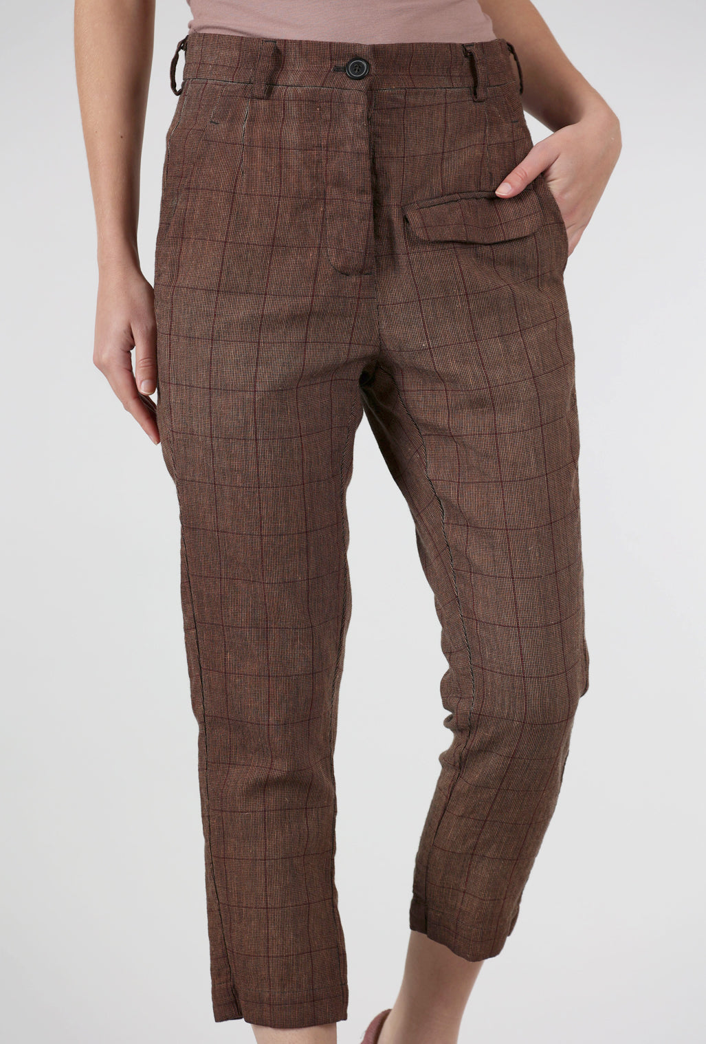 Rundholz Trim Plaid Wool Trouser, Amaretto Cloud 