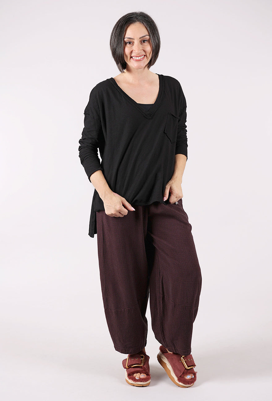 Cut Loose Raw Edge Deep Vee Tee, Black 