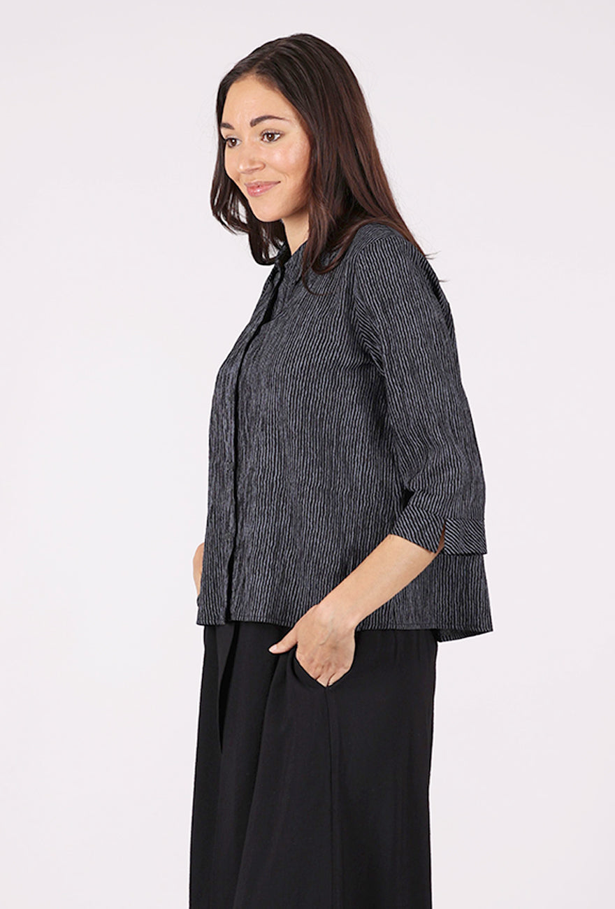 Niche Twinbutton Ridge Stripe Blouse, Gray 