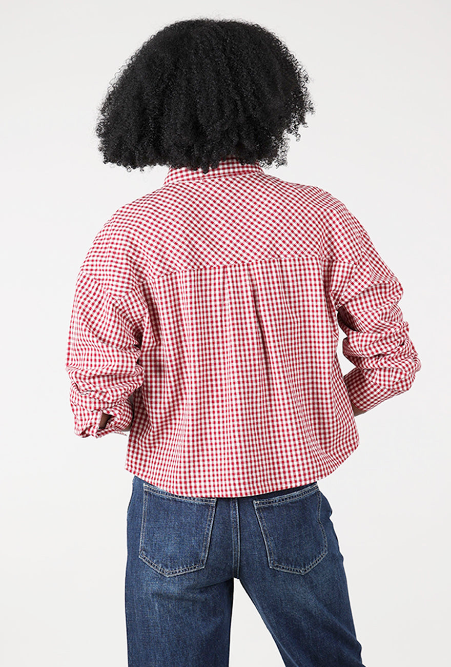Woven Crop Shirt, Red/White Angle 3