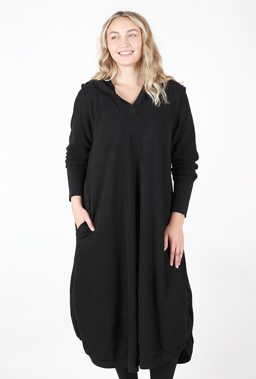 Cozy Hoodie Dress, Black