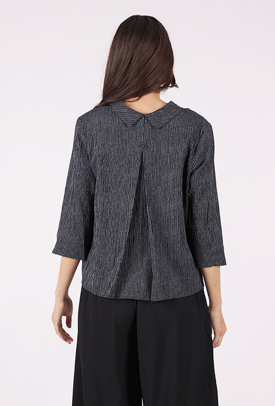 Niche Twinbutton Ridge Stripe Blouse, Gray 