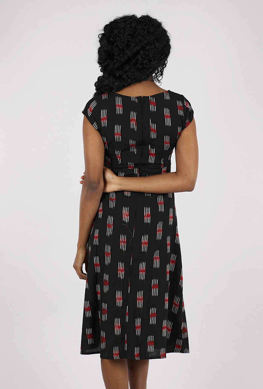 Mata Traders Vintage Pleat Dress, Black Ikat 