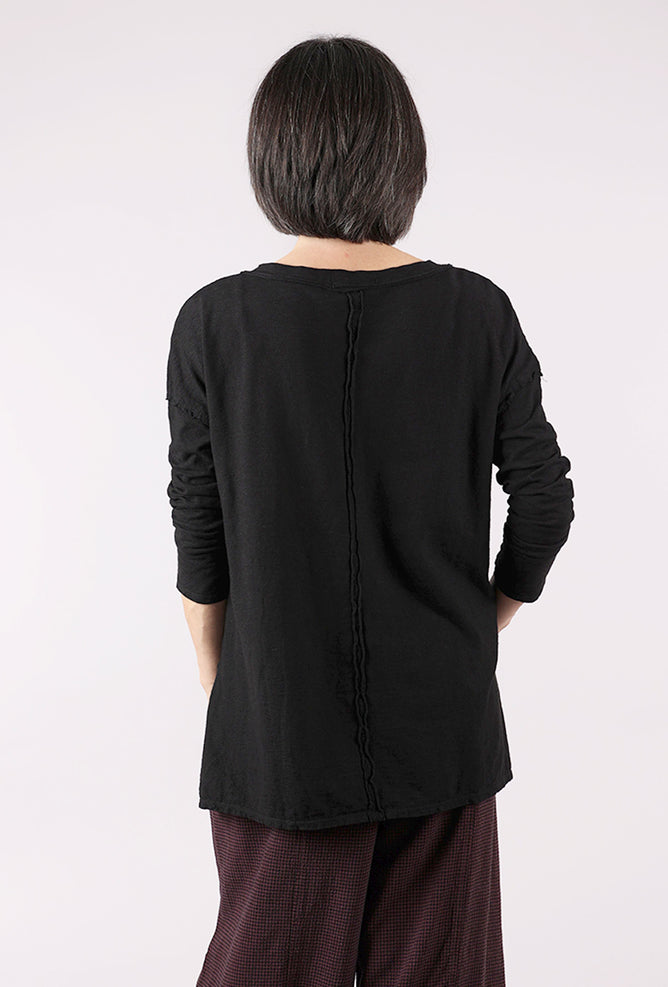 Cut Loose Raw Edge Deep Vee Tee, Black 