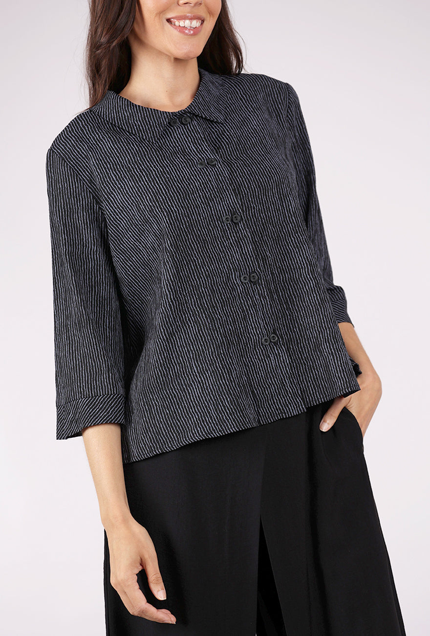 Niche Twinbutton Ridge Stripe Blouse, Gray 