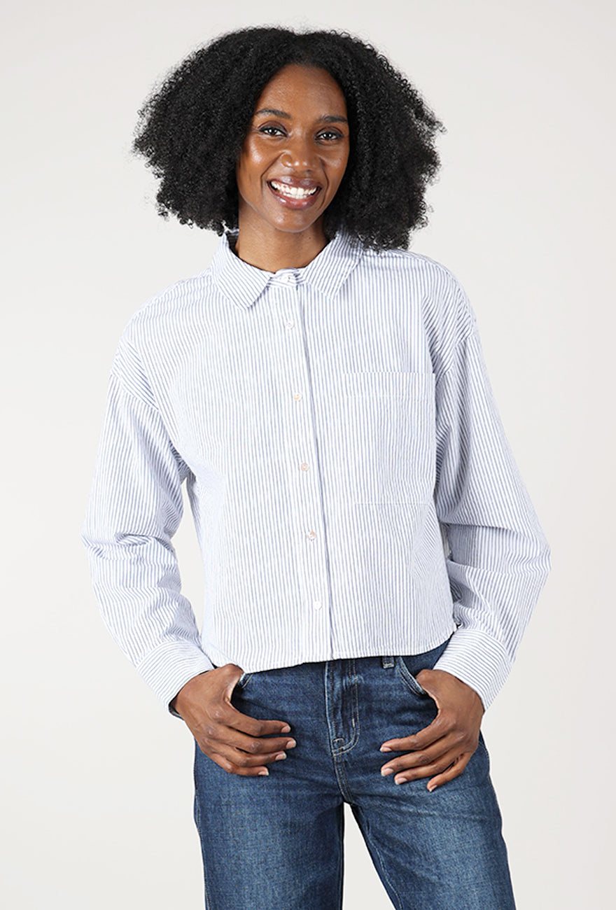 Woven Crop Shirt, White/Navy