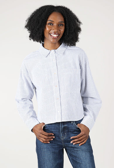 Mododoc Woven Crop Shirt, White/Navy 