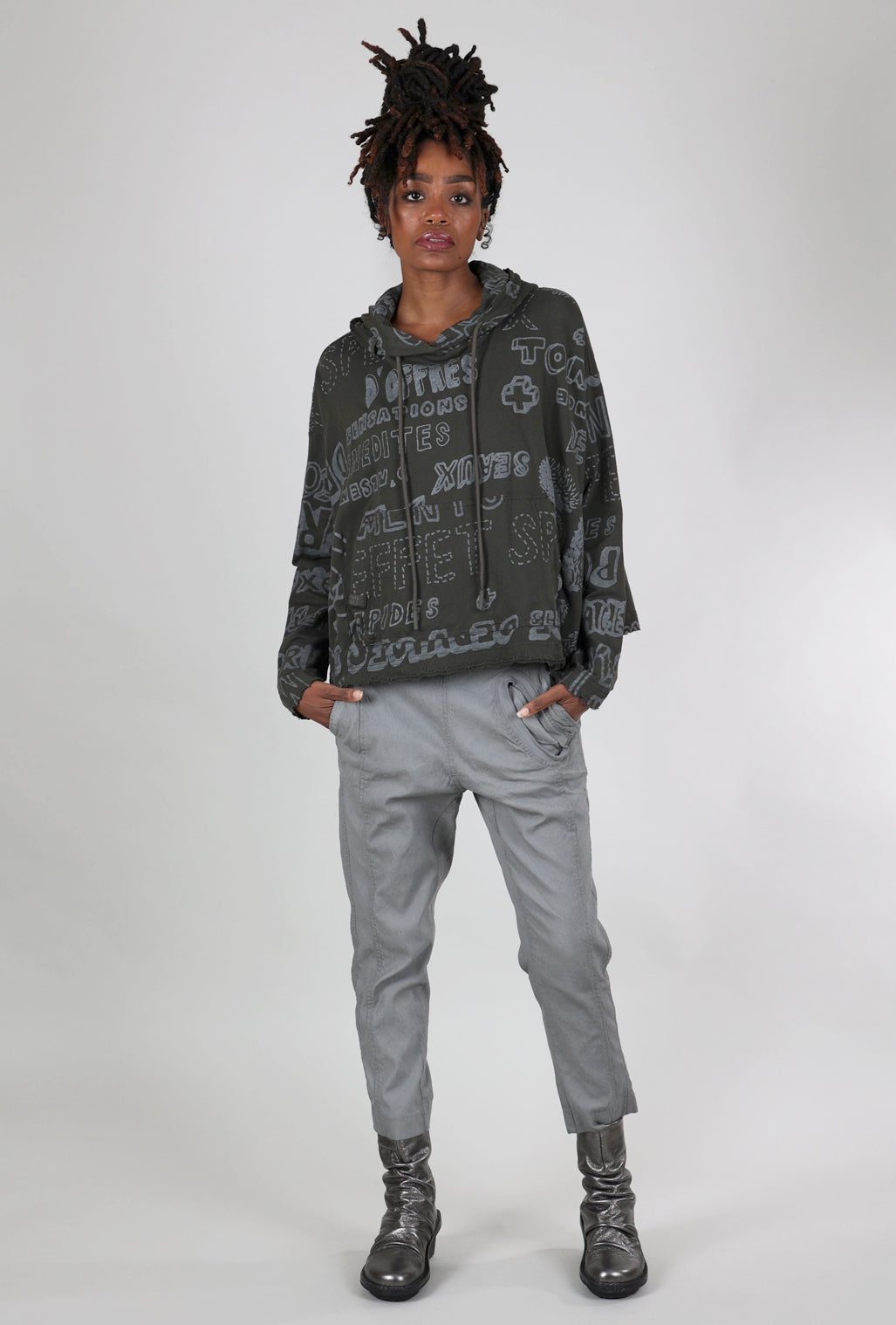 Rundholz French Terry Cropped Swing Hoodie, Jungle Shiny Print 