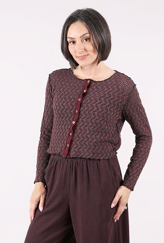 Cut Loose Crochet Trim Crop Cardie, Cola 
