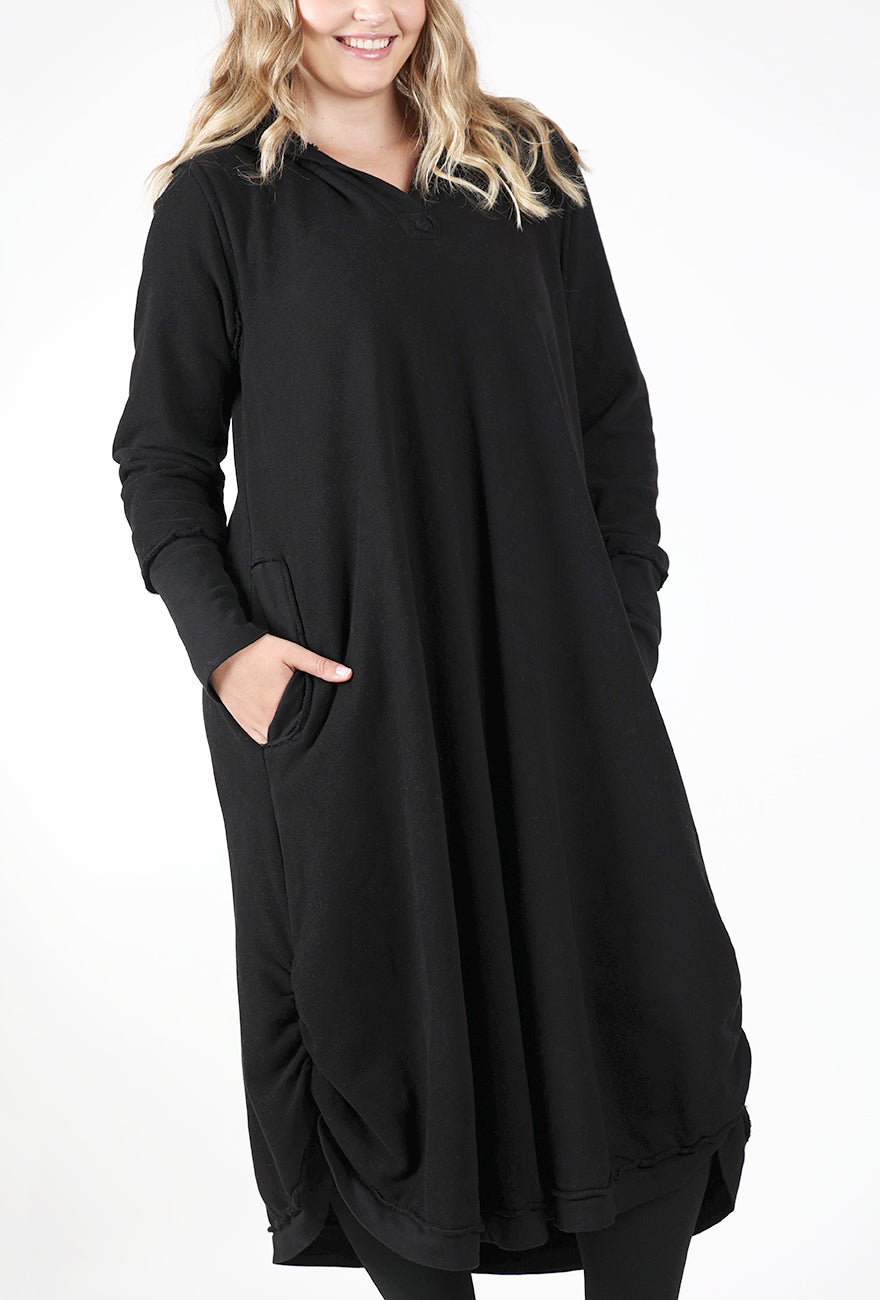Cozy Hoodie Dress, Black Angle 4