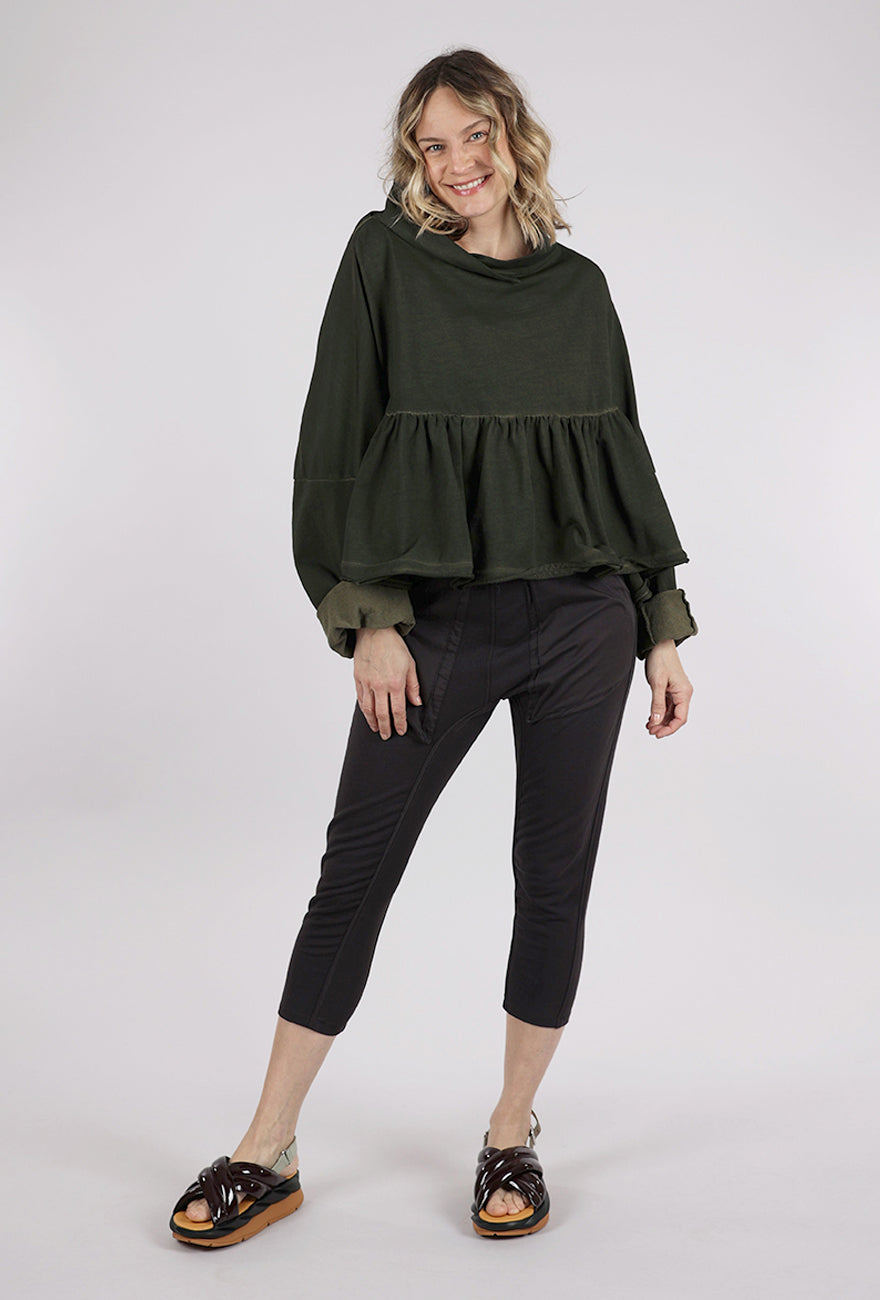 Rundholz Cropped Peplum Top, Olive Cloud 