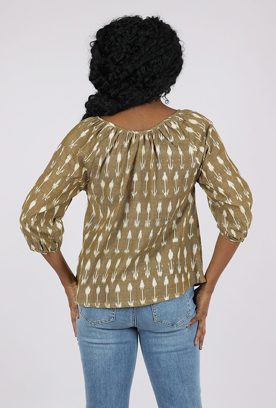 Mata Traders Tulum Tassel Top, Olive Ikat 