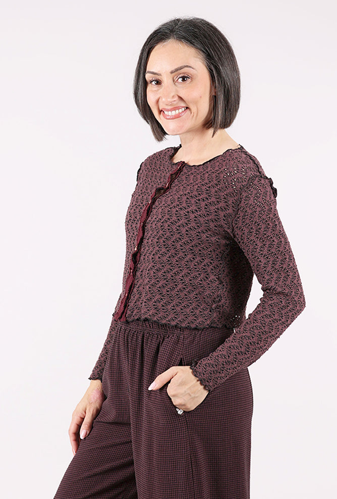 Cut Loose Crochet Trim Crop Cardie, Cola 