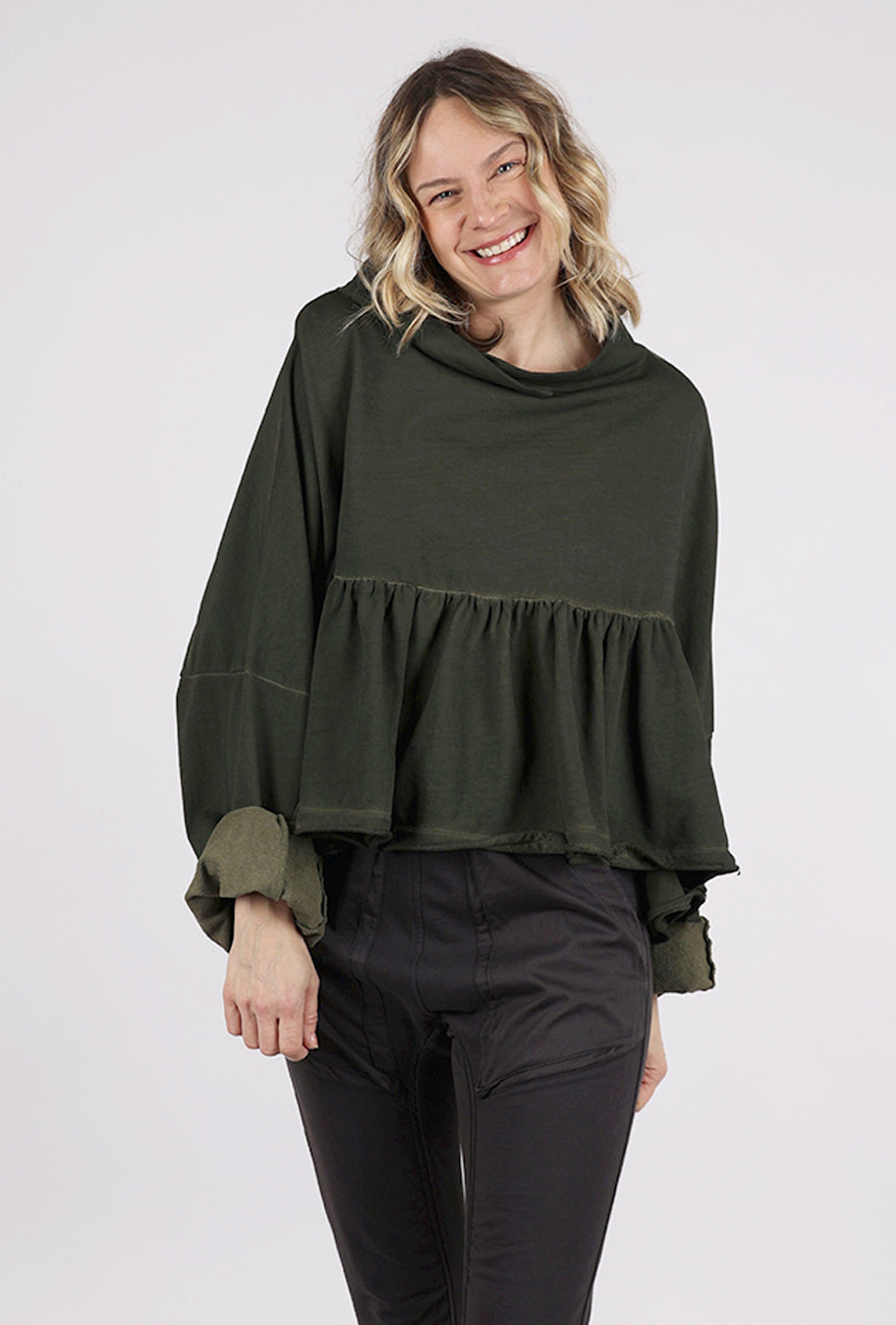 Rundholz Cropped Peplum Top, Olive Cloud 