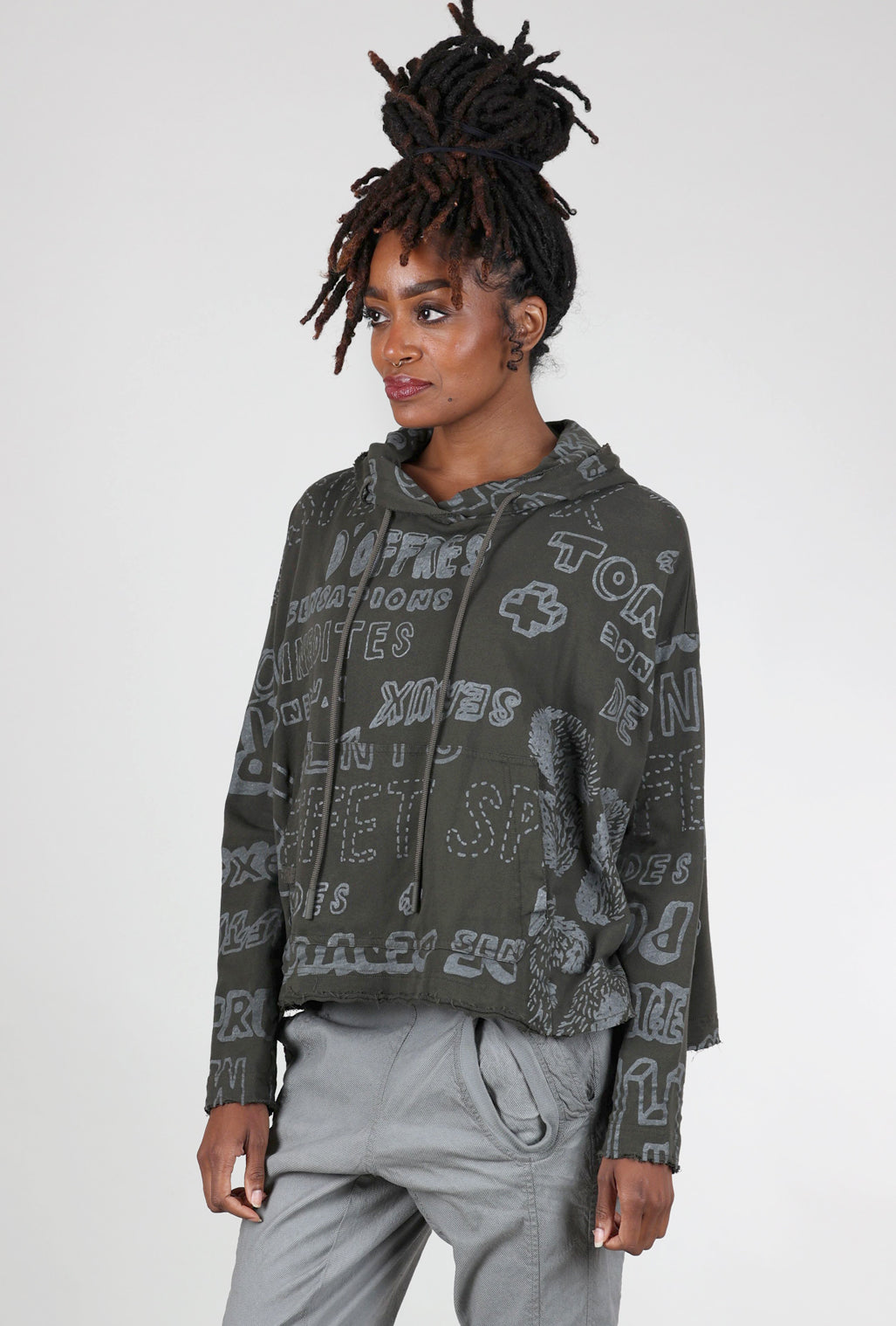 Rundholz French Terry Cropped Swing Hoodie, Jungle Shiny Print 