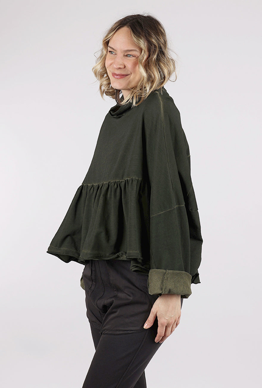 Rundholz Cropped Peplum Top, Olive Cloud 