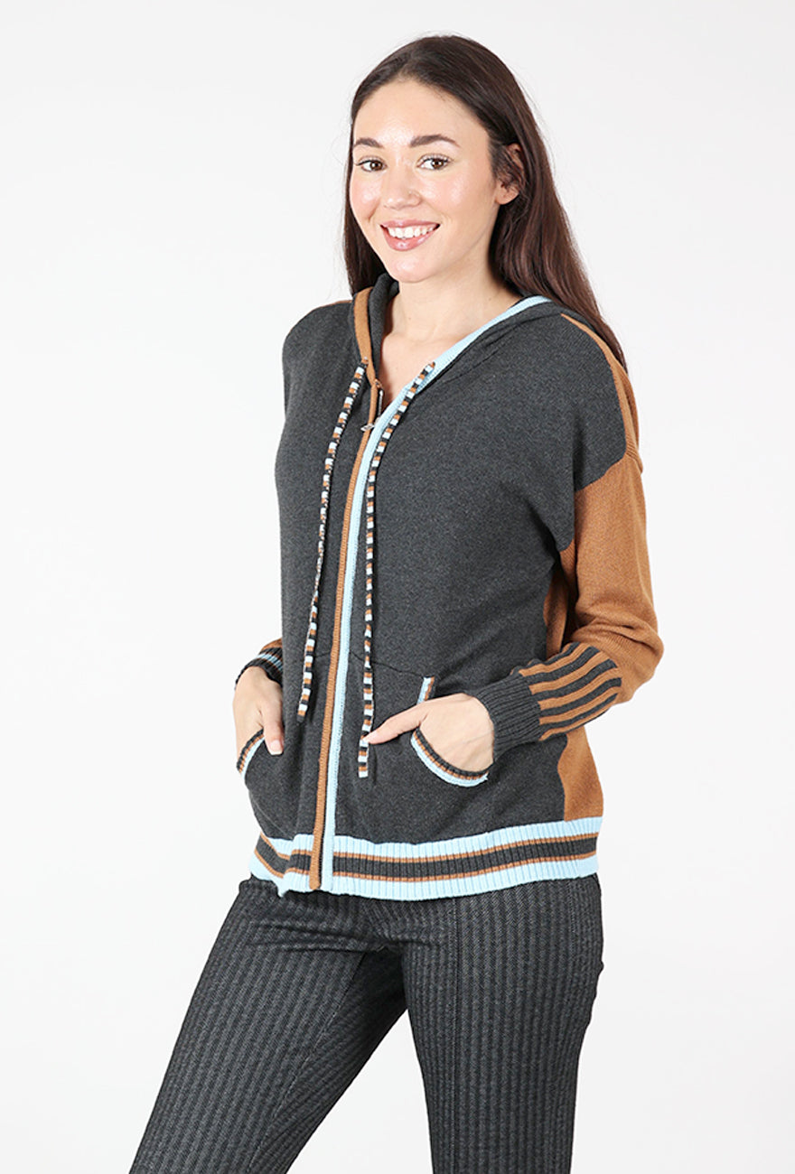 Stars Zip-Up Hoodie, Charcoal/Umber Angle 3
