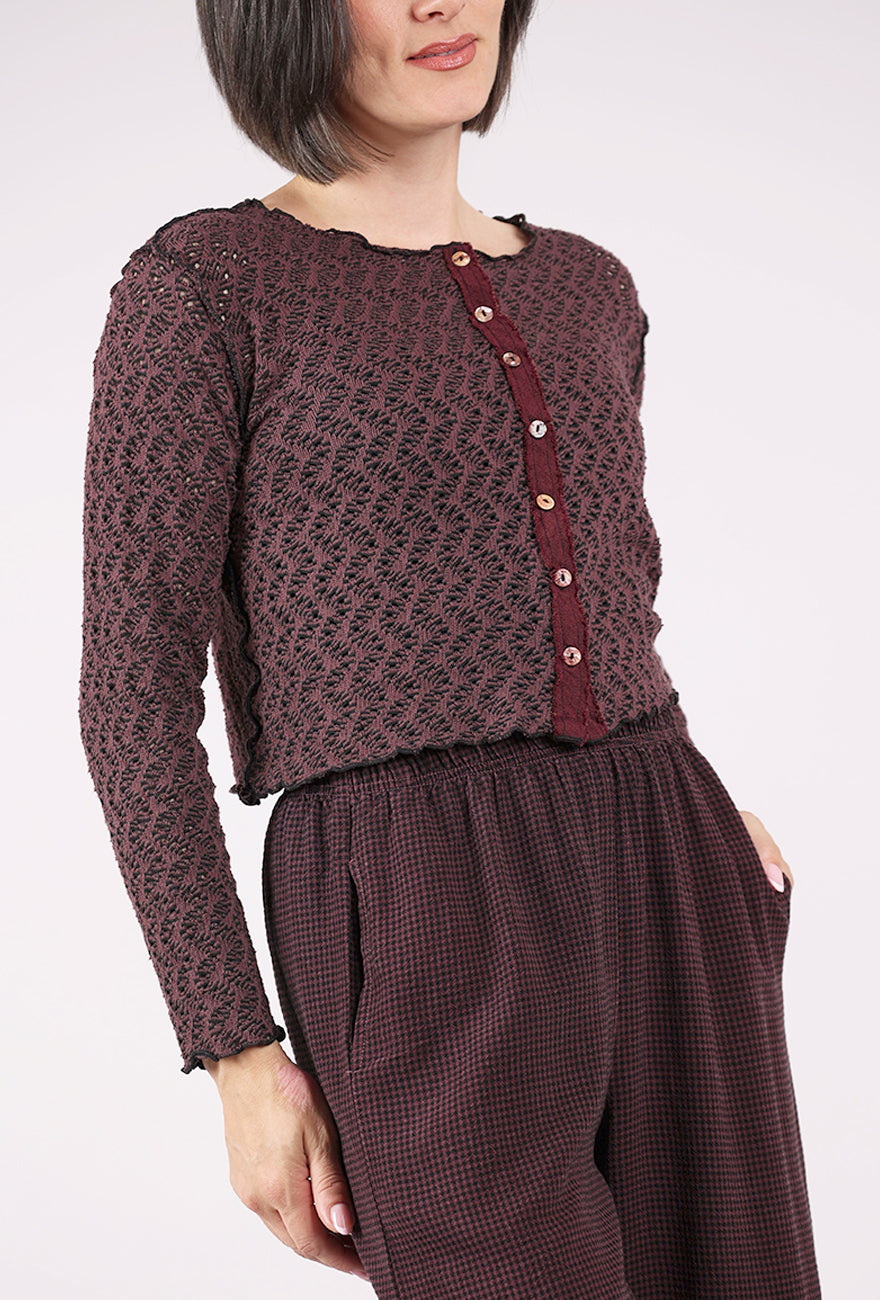 Cut Loose Crochet Trim Crop Cardie, Cola 