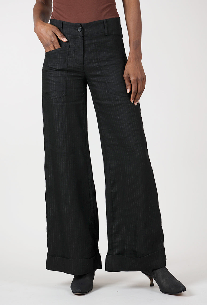 Hannes Roether Pinstripe Flare Trouser, Black 
