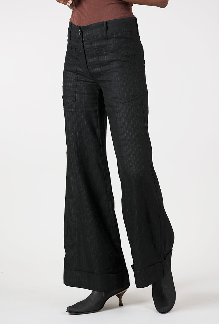 Hannes Roether Pinstripe Flare Trouser, Black 