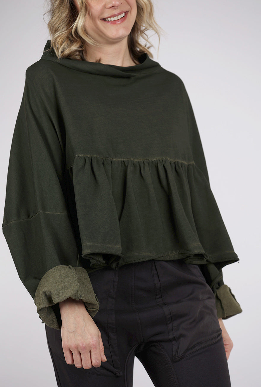 Rundholz Cropped Peplum Top, Olive Cloud 