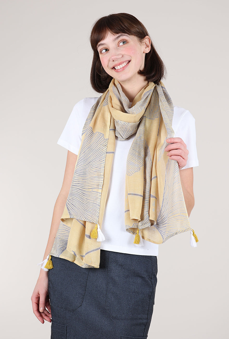 Dupatta Designs Ginkgo Floral Scarf, Yellow 